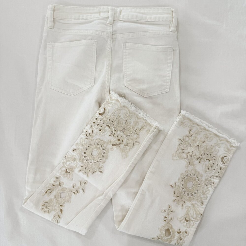 Free People White Embroidered Eyelet Jeans